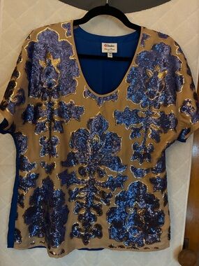Tracy Reese Blue Sequin Embellished Tan Women's Top